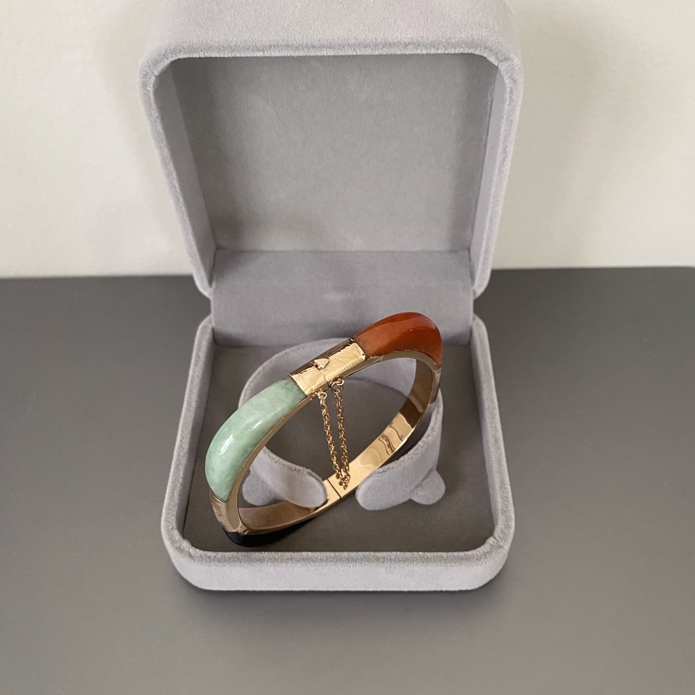14K Square Shaped Multi Color Jade Bracelet